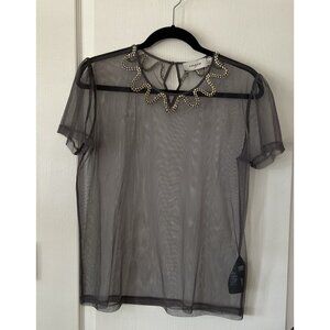 Coach Art Deco Embellished Tulle T-Shirt in Black Sheer Size Large MSRP: $295